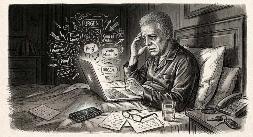 homme en surmenage intellectuel, qui travaille la nuit, insomnie, stress de performance